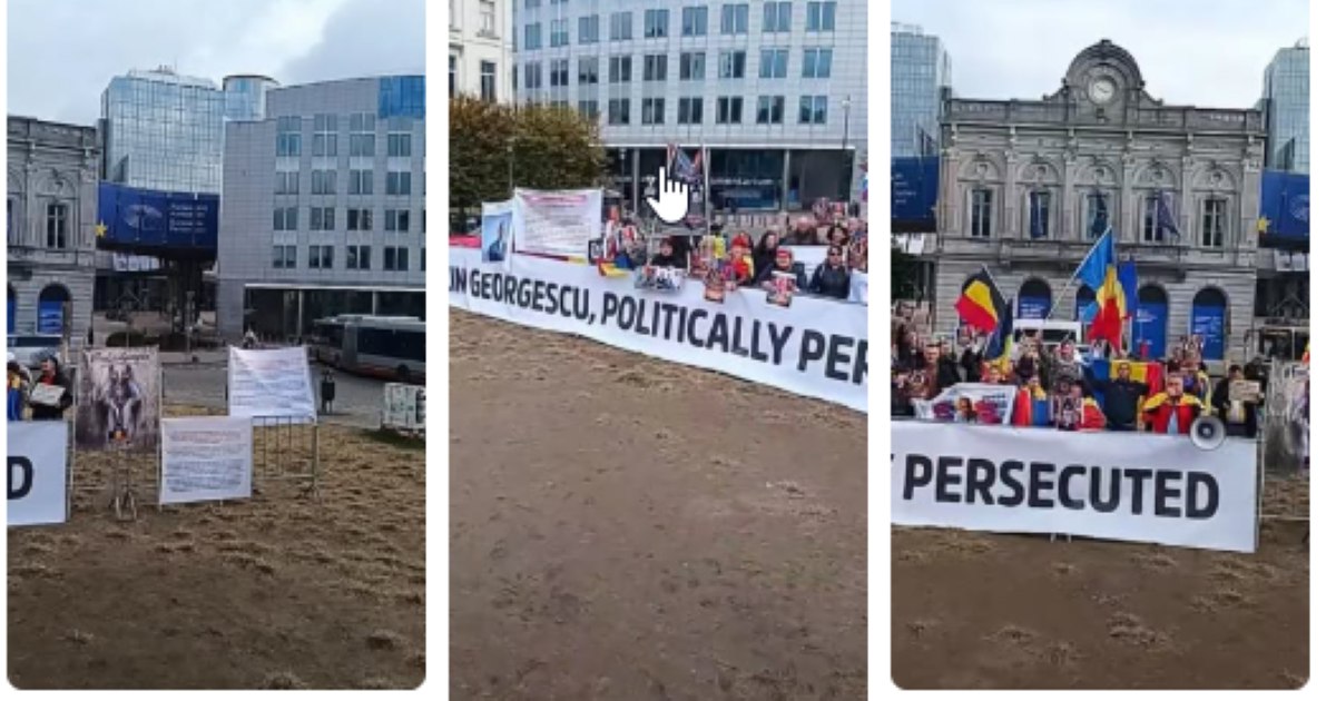 Protest de susținători ai lui Călin Georgescu în fața Parlamentului European din Bruxelles